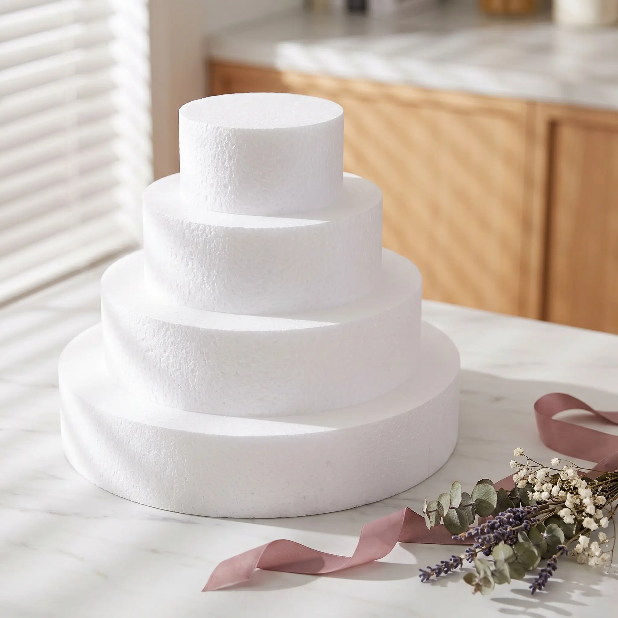 Bakery Cake Model Foam Dummy Round Fake Tier Cake Set for Practice Decorating Display Wedding Faux Cake Sizes Polystyrene