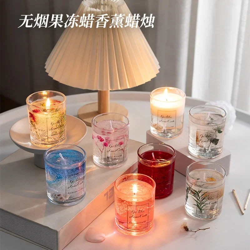 Real Flower Jelly Wax Scented Candle Bedroom Essential Oil Scented DIY Crystal Cup Wax with Hand Gift Fragrance Wax Smokeless