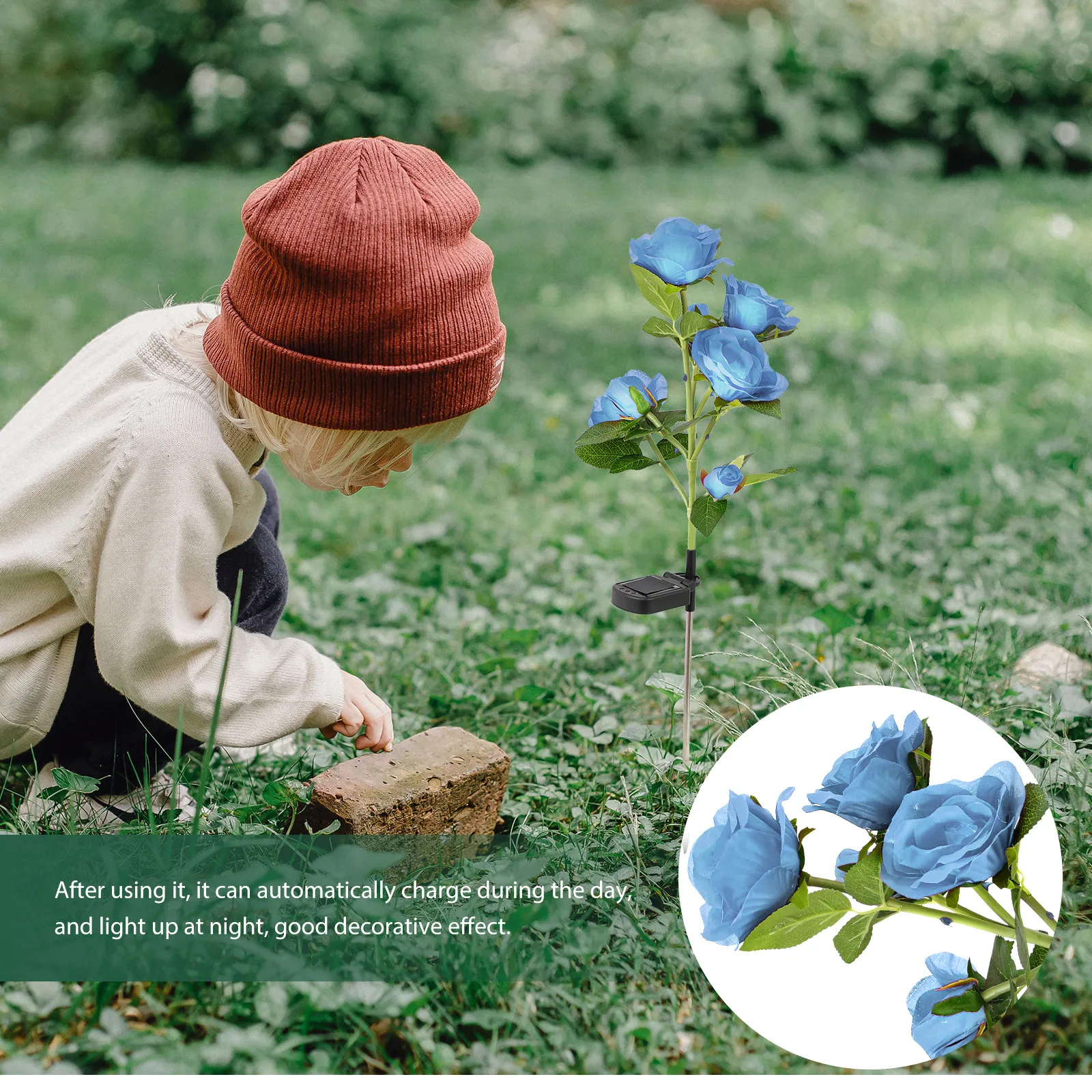 

Набор из 1 декоративного солнечного светильника в форме розы для газона, уличный садовый светильник на солнечной энергии, светодиодный светильник для втыкания в грунт