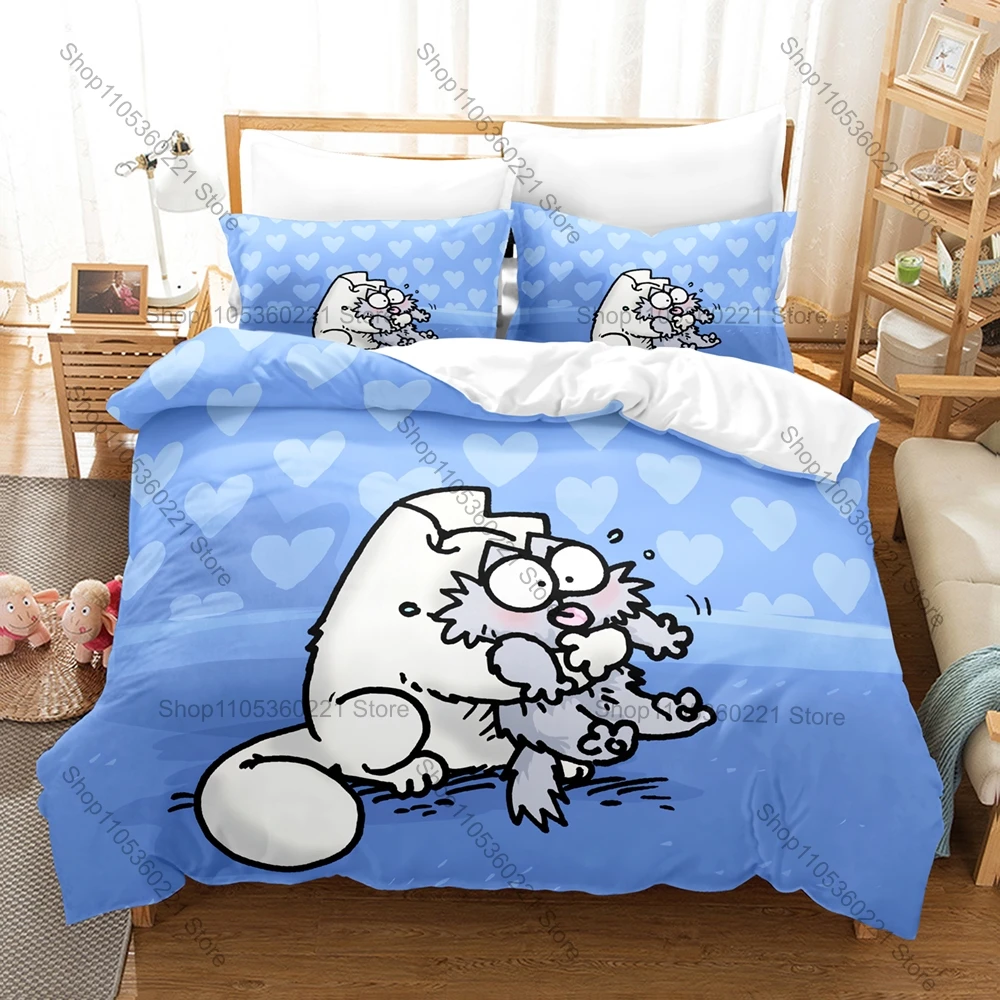 

Cute Simons Cat Bedding Set 3PCS Kawaii Pet Cat Pattern Bedclothes Breathable Duvet Cover for Bedroom Dorm for Fans Gift