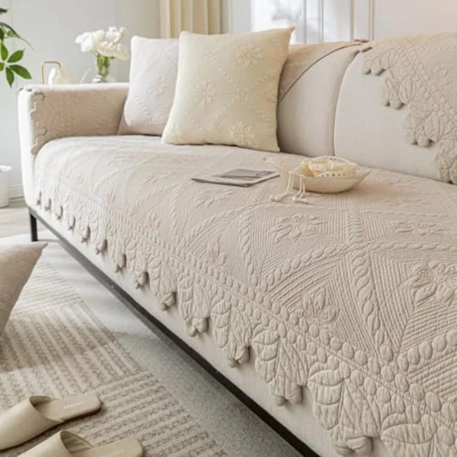 

Cotton Quilted Dog Couch Cover for Sofa Farmhouse Rustic Embroidery Sectional Couch Cover Soft Anti-Slip Sofa Slipcover Furnitu