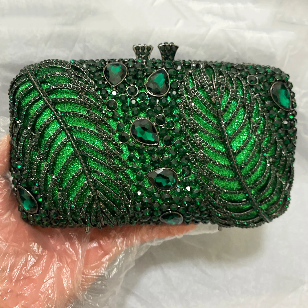 Large Green Stone Crystal Evening Bag Luxury Women’s Rhinestone Wedding Party Clutches Bling Ladies Diamond Hard Phone Handbags