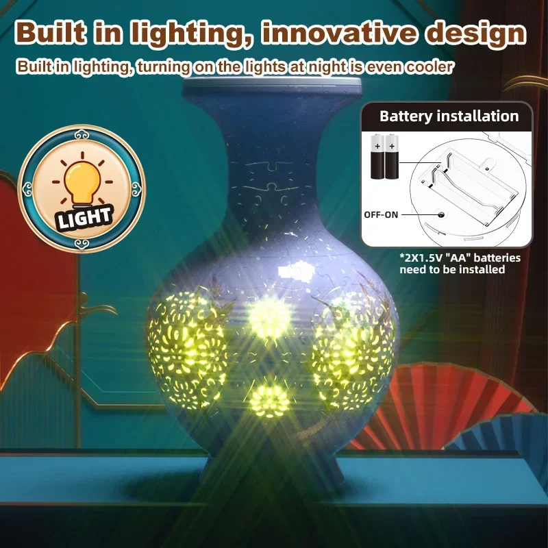 Светодиодный 3D-головоломка, ваза, светильник, цветок, фарфор, дизайн, украшение дома, сборка своими руками, Монтессори, развивающие игрушки, подарок для взрослых и детей