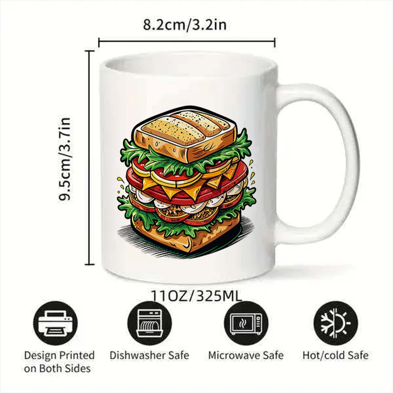 Delicious Sandwich Colorful Print Ceramic Coffee Mug 11oz 350ml Personalized Custom Cute Aesthetic Mug Microwave Safe Birthday G