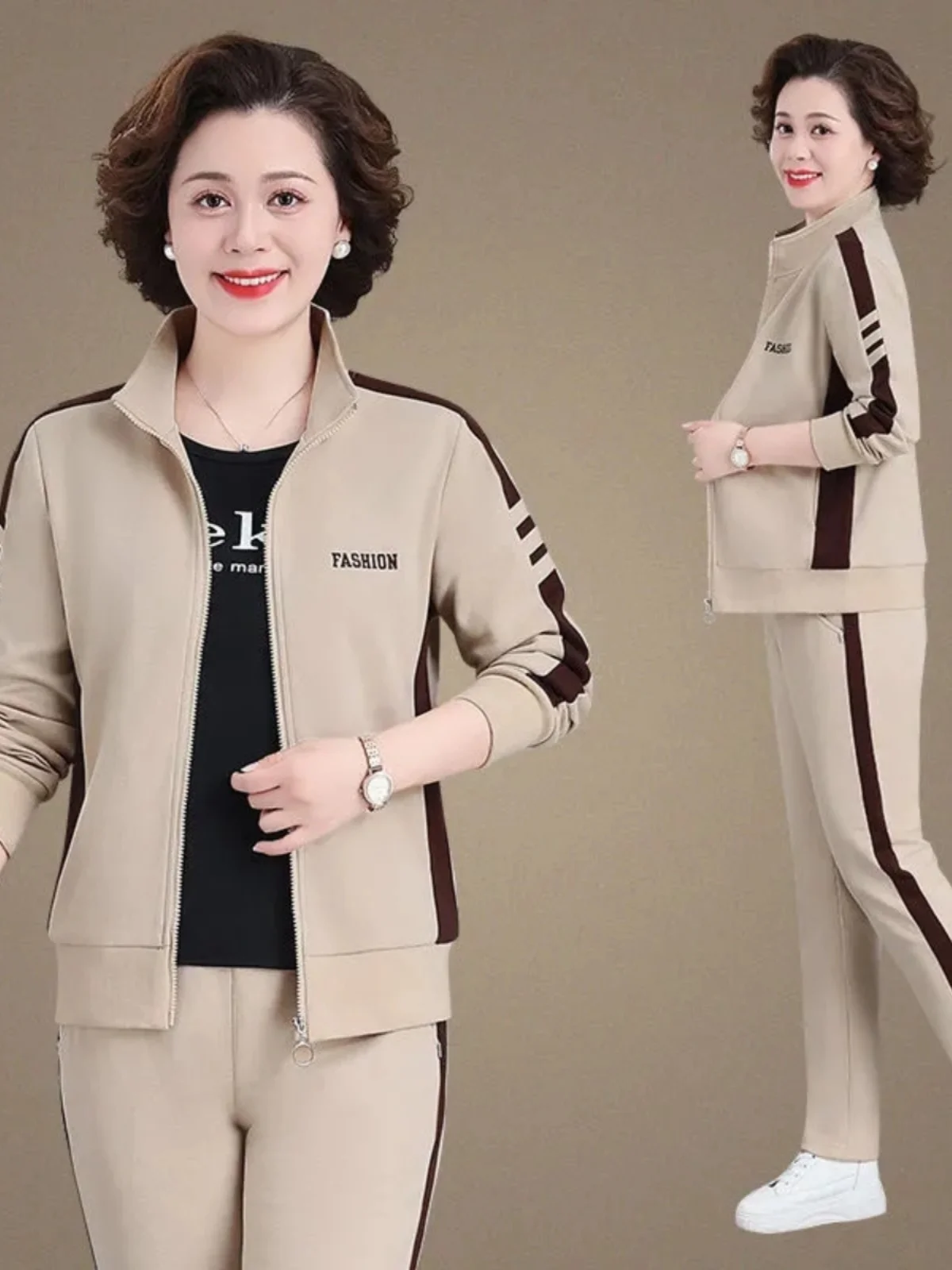 

New 2026 Mommy Casual Sportswear Set Women's Spring Autumn Large Size Collar Sweatshirt Two Piece Set for Middle-Aged And Eld...