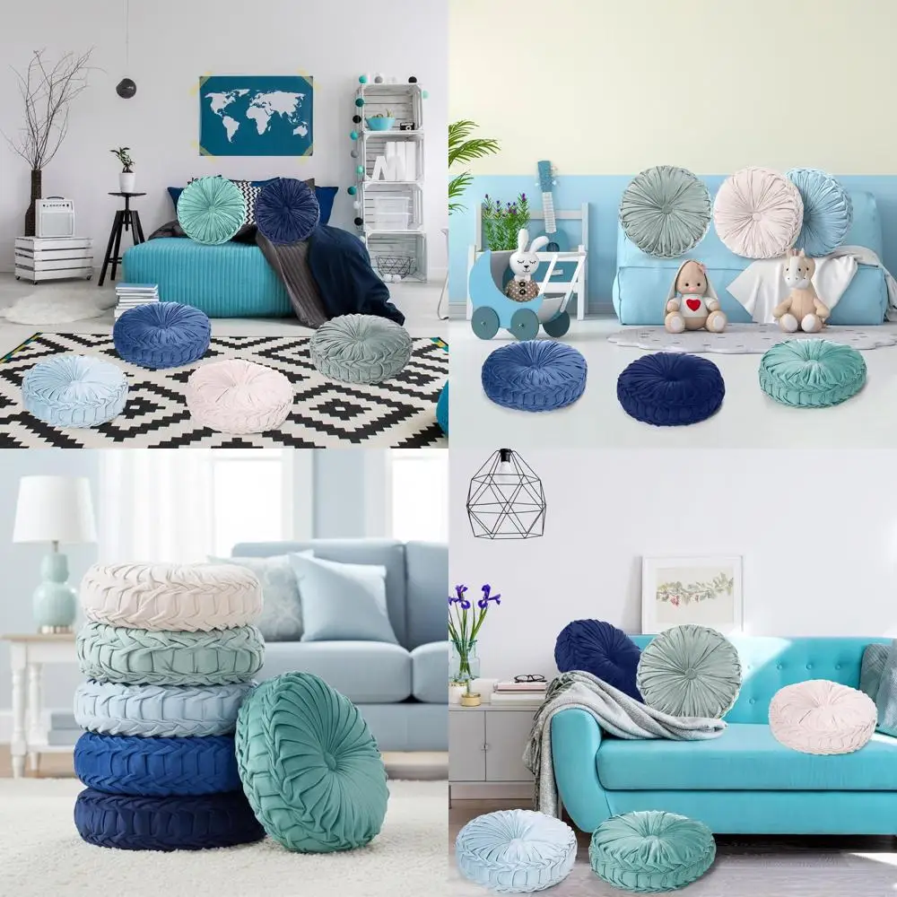 

Набор из 6 круглых бархатных декоративных подушек (15 см) - красочные декоративные подушки для гостиной, спальни и домашнего офиса (синие)