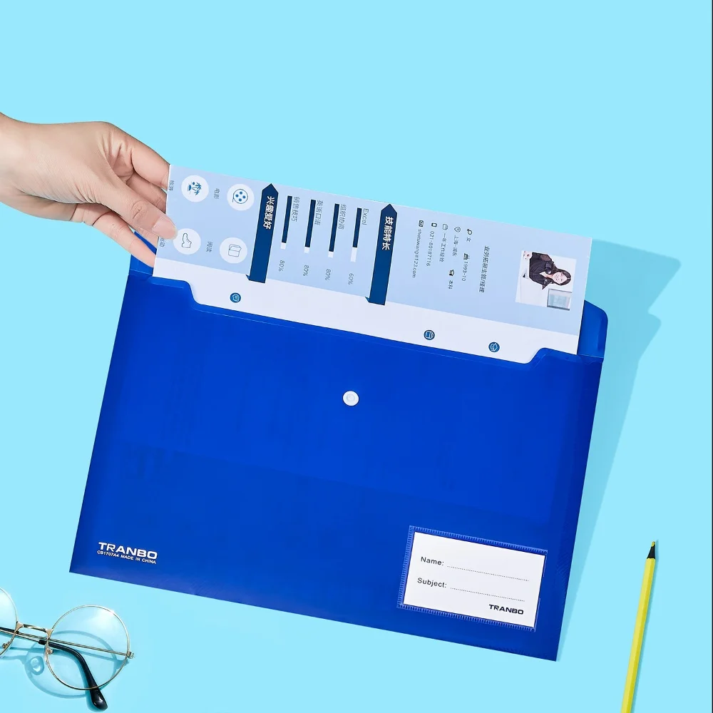 

Fashionable Color Thickened File Bag Exam Paper Book Classification Button Storage Bag Office Document Bill Data Bag