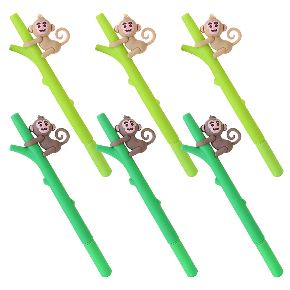 

6 Pcs Monkey Pen Black Pens Cartoon Bulk Birthday Animal and Red Ballpoint Soft Rubber Neutral