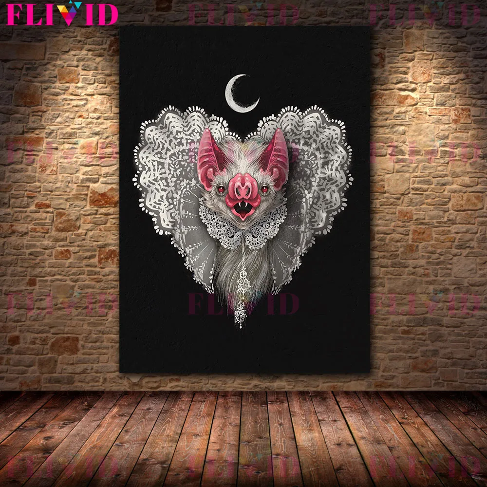 Moon Witchcraft,Moths,Bat Brides,Ghosts And Skeleton Plants Wall Art Canvas Painting Wicca Art Poster And Print Home Decoration