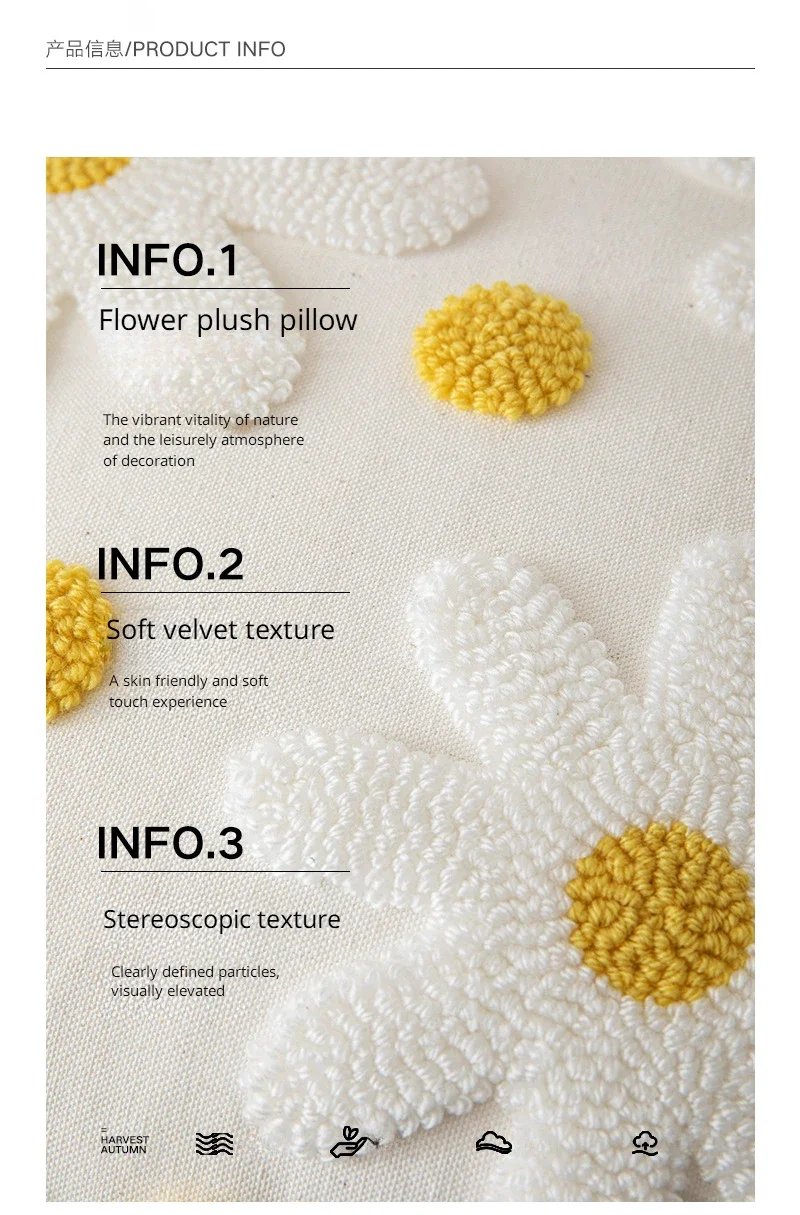 Blumen-Kissenbezüge, quadratisch, einfach, Sofa-Kissenbezüge, zum Stempeln der Taille, Kissenbezug für Zuhause, Bettdekoration, 30 x 50/45 x 45 cm – Detail 4