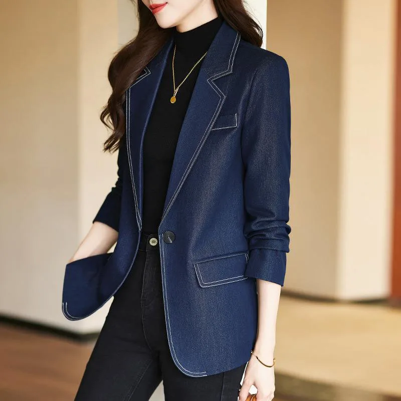Senior Sense Retro Denim Suit Jacket Female Autumn Winter New Casual Suit Top Fashion Womens Office Professional Clothing Blazer