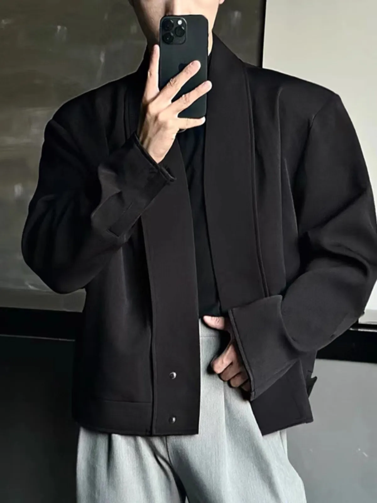 

New Chinese Sle Dao Pao Suit Jaet Men's Spring Autumn Cleanfit High-End ort oulder Pad Western Sle Casual Jaet