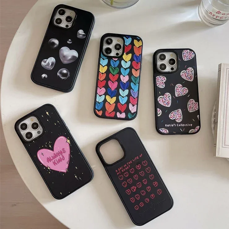 

Heart Black Frosted Phone Case Cover for IPhone 13 14 15 16 Pro Max Case