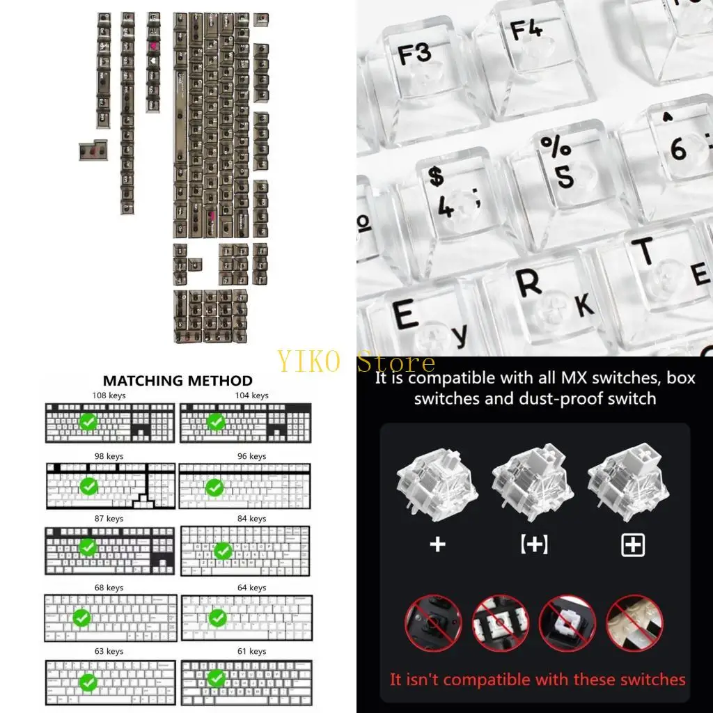 

K32C 132Keys Колпачки для ПК с русской хрустальной подсветкой, оригинальный профиль для механических клавиатур Mxes с слоем