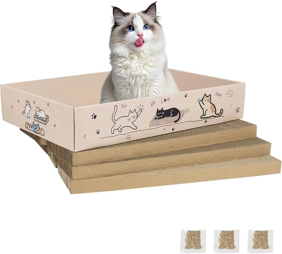 

Large Cat Scratcher Pad with Box, Reversible Corrugated Cardboard Scratch Pad, Kitten Scratching Board with Catnip, Durable Recy