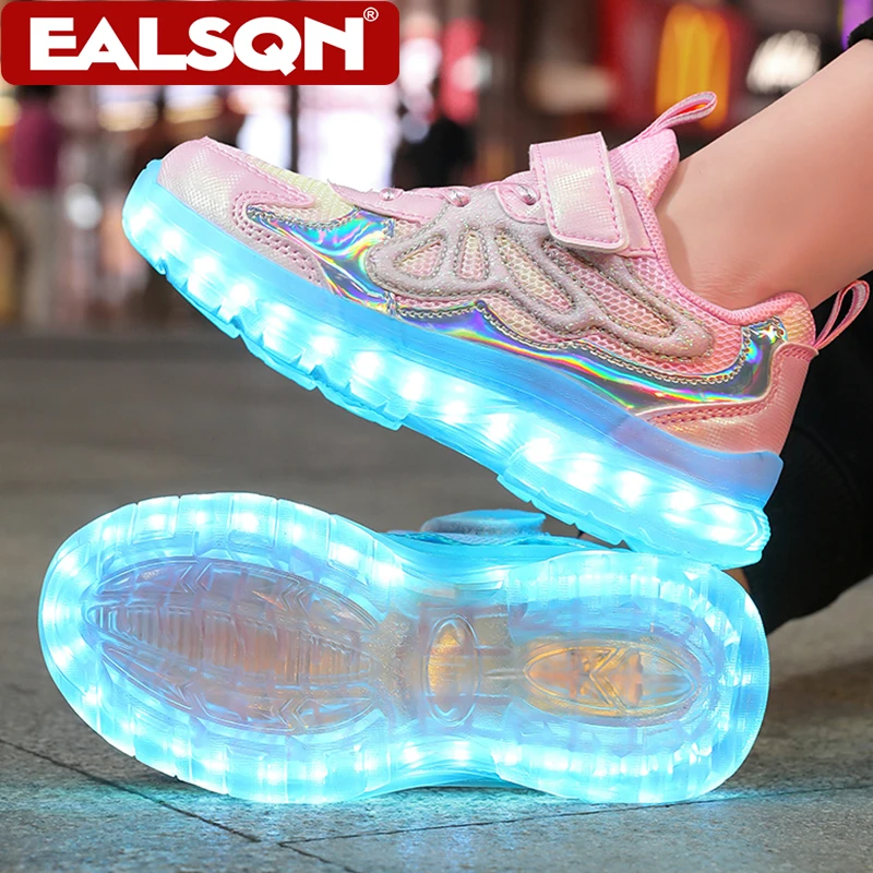 

Fashion Children's Girls Casual Shoes LED Light up Cartoon Print Four Season Kids Boys' Walking Shoes Size 27-36