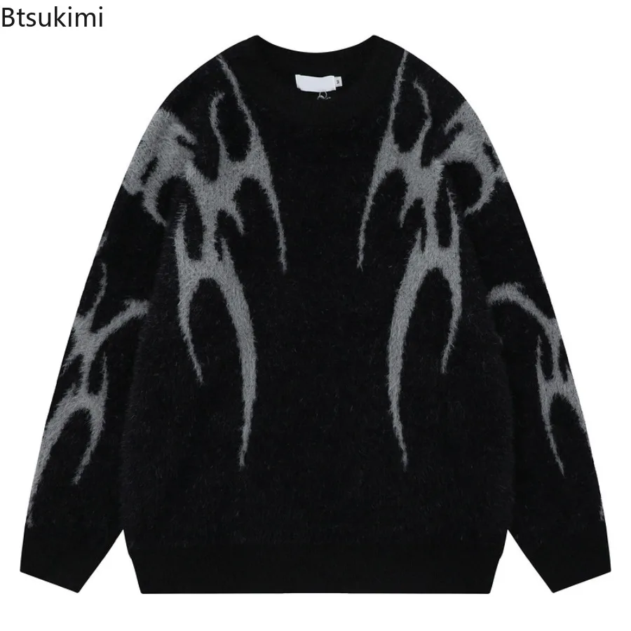 Men's Round Neck Seahorse Wool Knitted Sweater Autumn Winter Fashion Casual Loose Pullover Hip Hop Streetwear Y2K Pullover Male