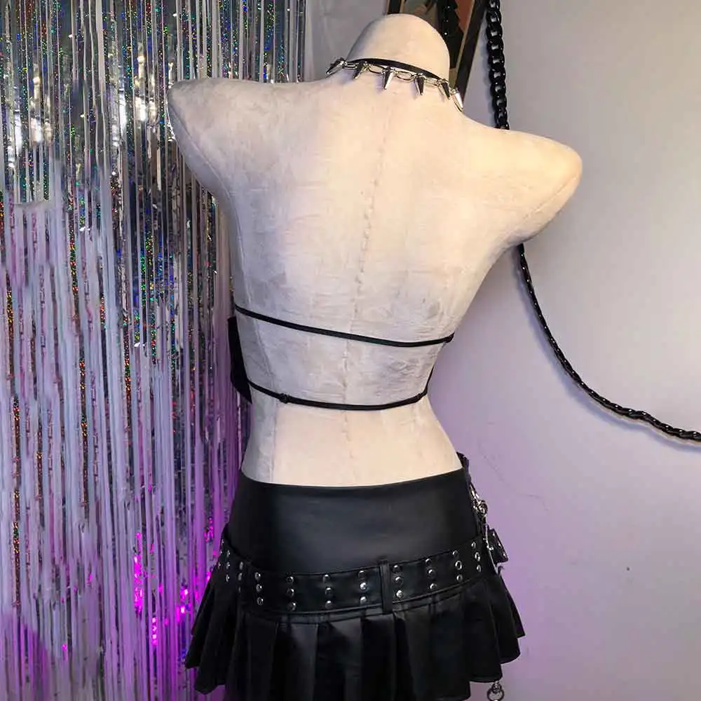 Punk Rock Teen Eco E-Girls Fai da te Grunge Emo Goth Harajuku Fatto a mano anni '90 Y2K Halter Canotta TOP Kawaii Festival Outfit gotico