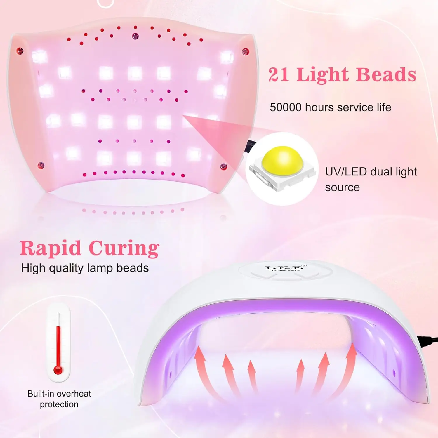 مصباح أظافر بالأشعة فوق البنفسجية 72 وات مع 21 قطعة من الخرز وقاعدة/مجموعة معطف علوي #3