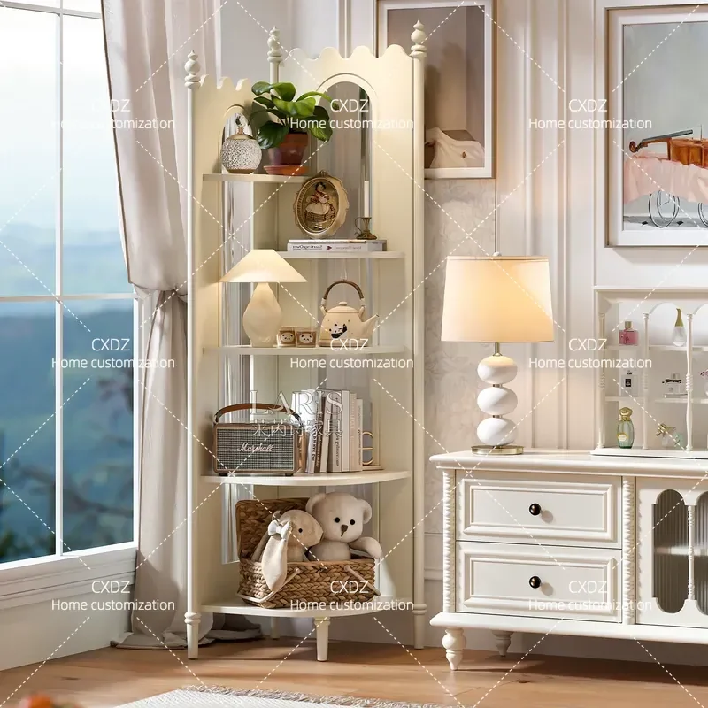 cream wind solid wood living room rack bedroom small apartment corner triangular corner storage multi-layer storage