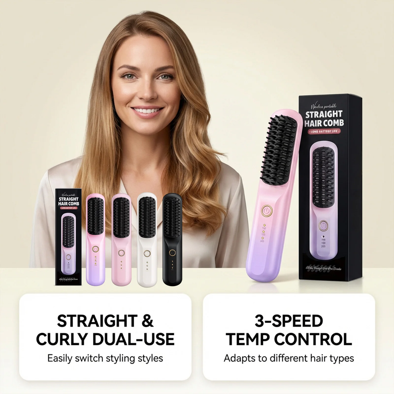 Wireless Straightener Hair Comb Fast Smooth Hair Cordless Use Reducing Frizz Portable Styling Tool Mini Hair Straightening Comb view 2