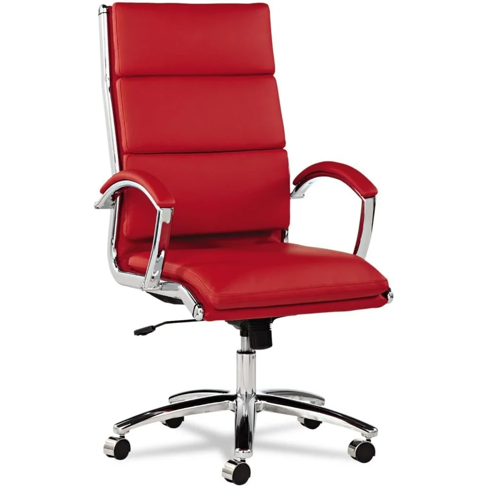 ALENR4139 Neratoli Series High-Back Slim Leather Chair - Red/Chrome