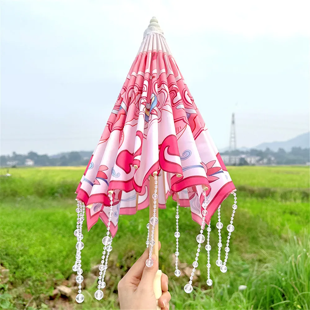 Japanese Dance Parasols Lolita Tassel Girls Cosplay Classical Hanfu Umbrella Lace Folding Korean Craft Pink Umbrellas Photoprop