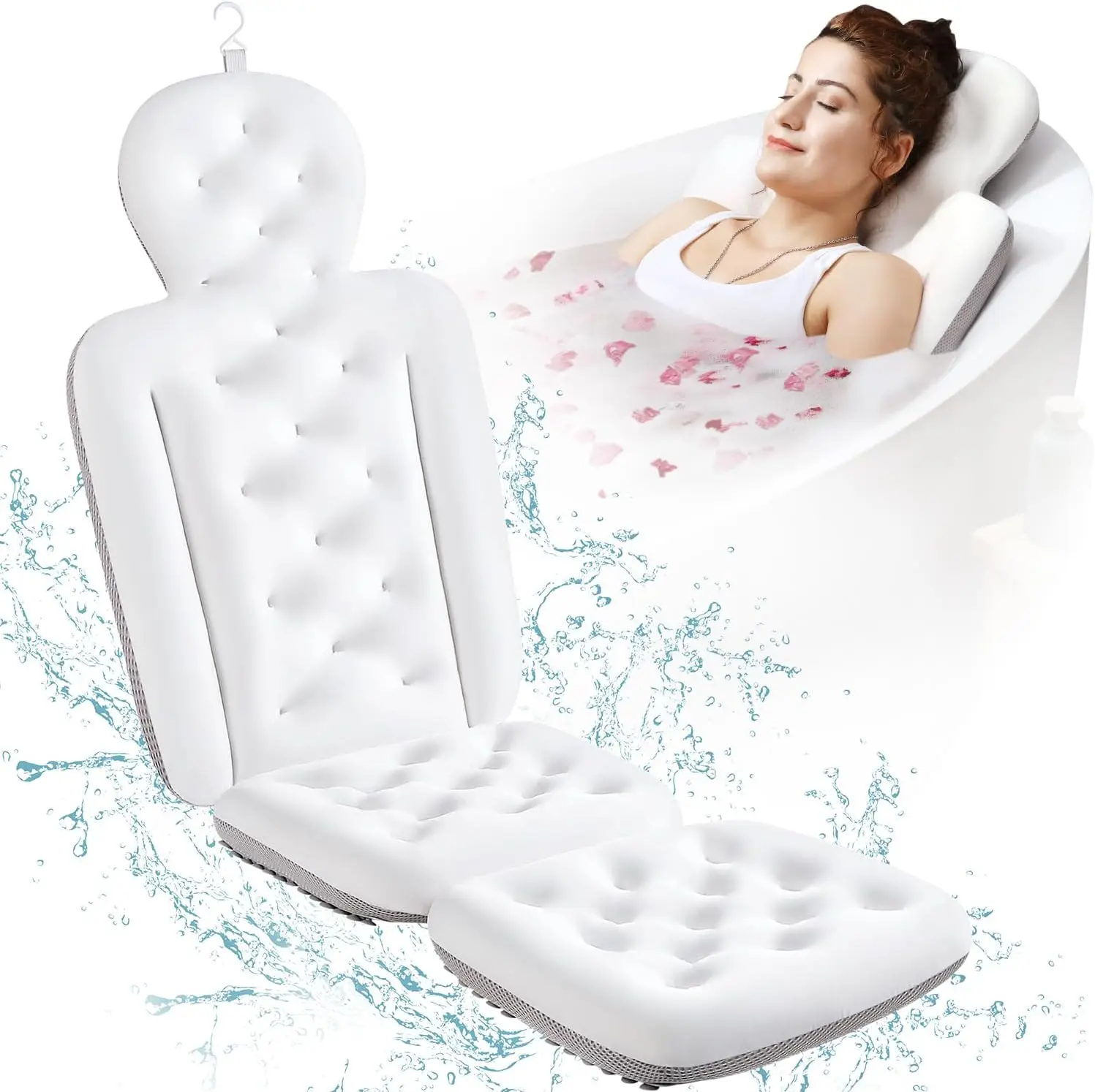 

Luxury Full Body Bath Pillow with 160 Suction Cups, Extra Thick Cushion for Head, Neck and Back Support