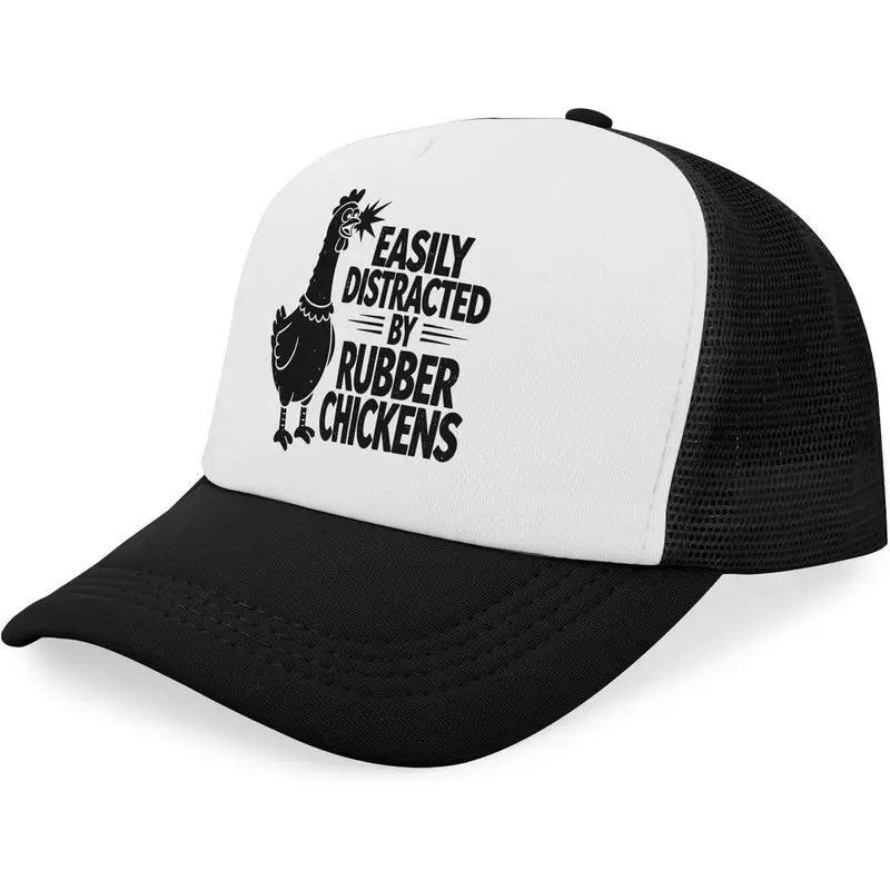 Easily Distracted By Rubber Chickens Hat for Womens Cool Washed Distressed Baseball Caps