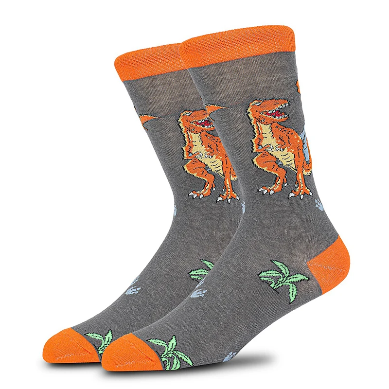 Nieuwigheidssokken voor heren Leuke kledingsokken voor heren Kleurrijke funky fancy gekke dinosaurusschedel Trendy grappige casual sokken voor heren