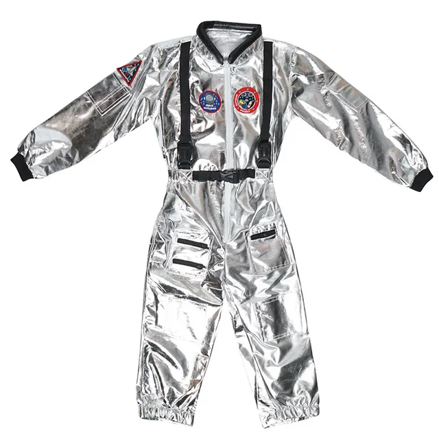 Macacão Spaceman de prata para meninos, traje de astronauta para crianças, Halloween Cosplay, crianças Pilot Carnival Party Props