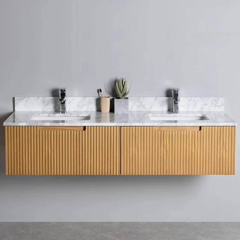 

Modern bathroom wooden cabinet wall-mounted bathroom cabinet waterproof storage design mirror sink bathroom cabinet