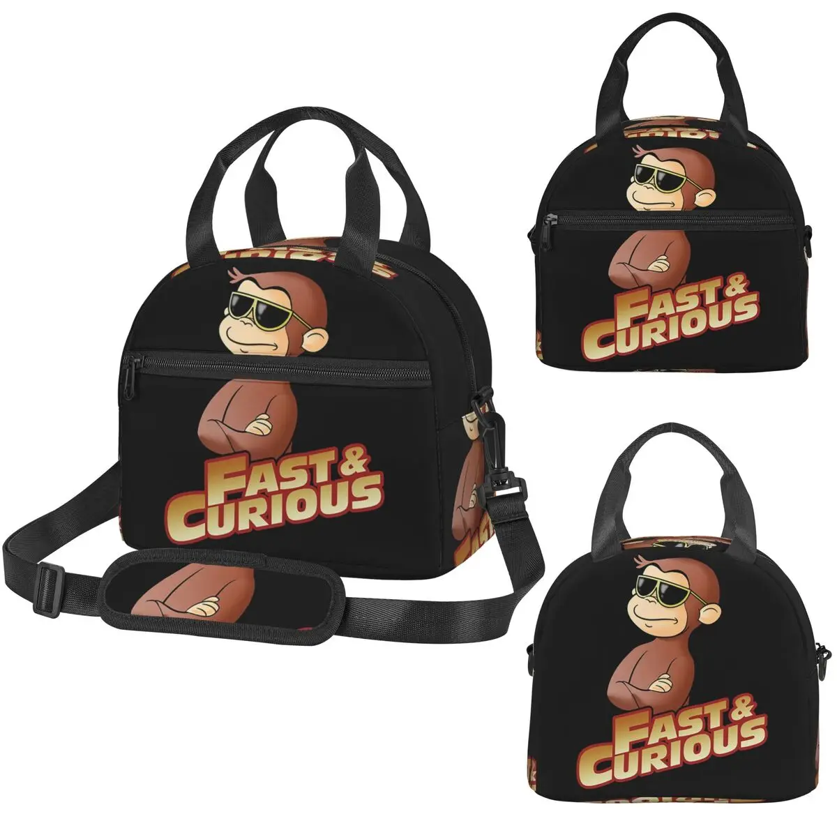 

Изолированная сумка для обедов Curious George FAST AND CURIOUS V2 для детей, школьная термосумка-холодильник, портативные ланч-боксы