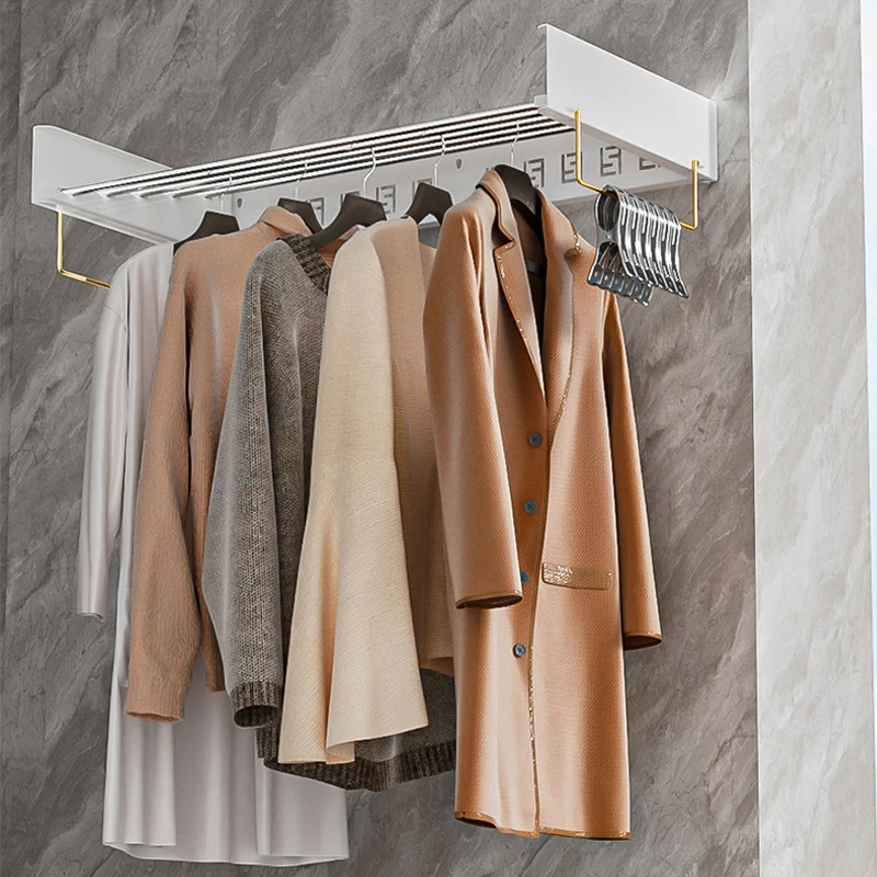 New Metal Wall Mounted Bedroom Foldable Eco-Friendly Multifunction Drying Rack with Hanging Clothes Line for Balcony Wardrobe