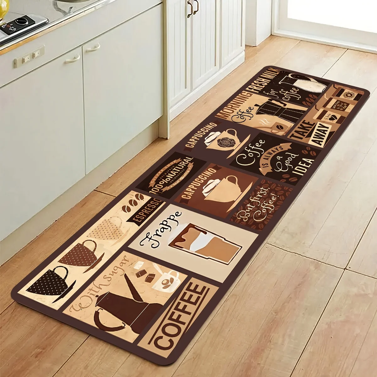 Coffee Time Theme Carpet Mat Rug Kitchen Floor Runner Home Decoration Living Room Dining Room Entrance Indoor Non Slip  Vintage
