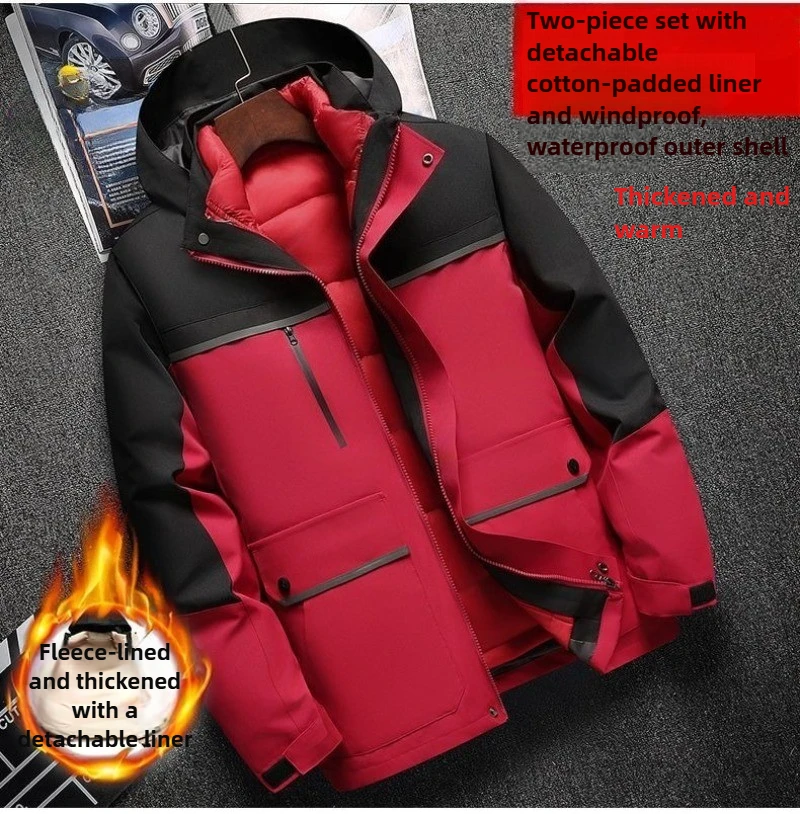 

Новая водонепроницаемая ветрозащитная куртка из двух предметов со съемной флисовой подкладкой, устойчивое к истиранию зимнее пальто для улицы