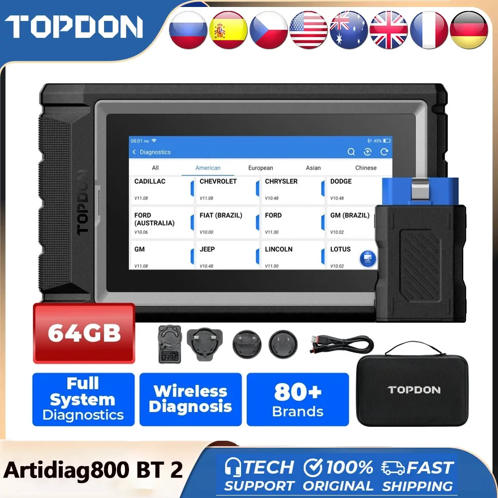 TOPDON Artidiag800 BT 2 OBDII Scanner outil de Diagnostic automatique contrôle bidirectionnel tous les lecteurs de Code système Test actif