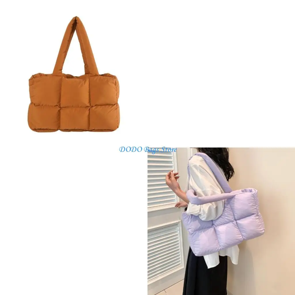 

Quilted Puffer Handbag For Women Spacious Shoulder Bag Large Capacity Underarm Bags Carryall With Warm Down Filling