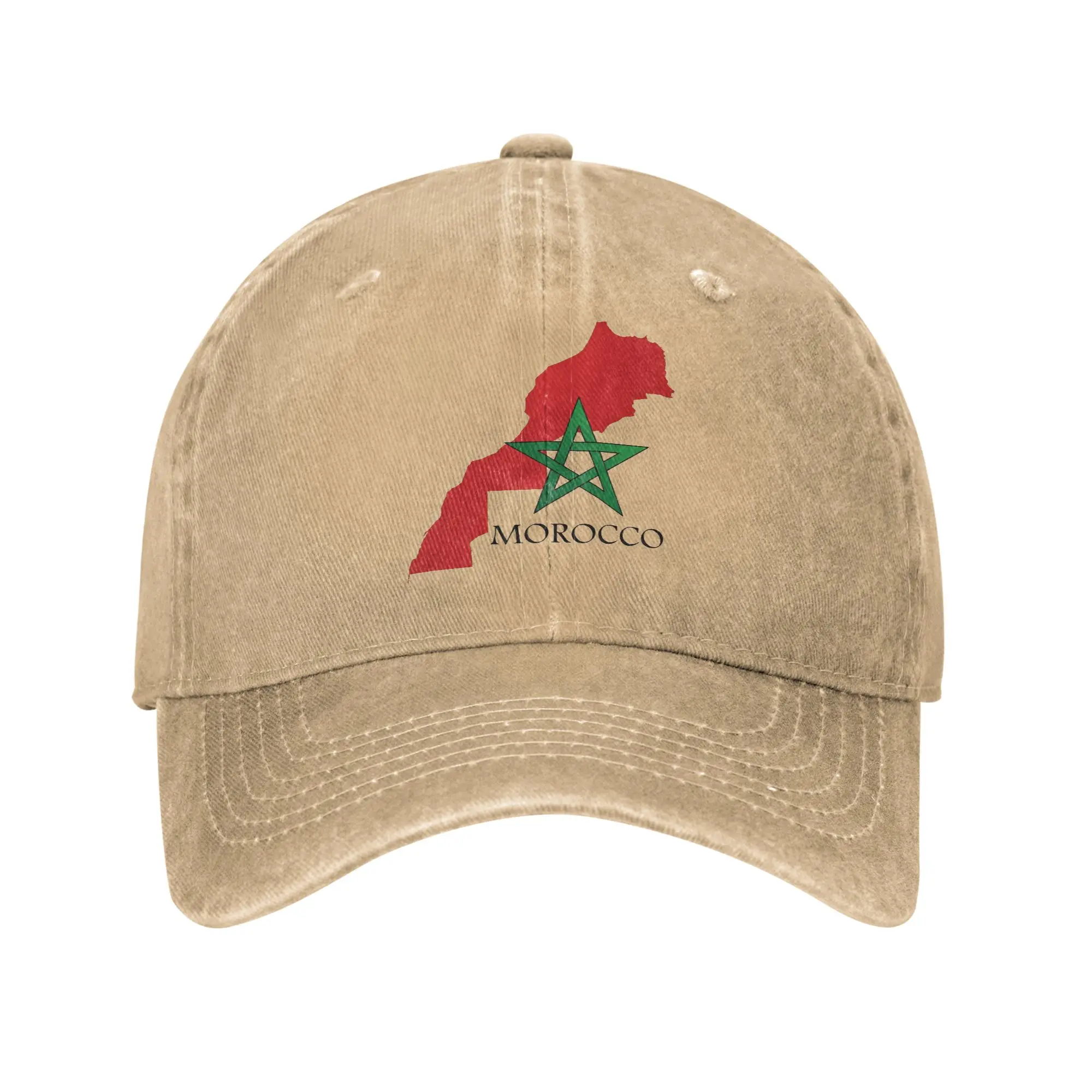 Map Of The Kingdom Of Morocco  Sun Baseball Cap  Fashion Men Women Washed Trucker Hat Sunscreen Print Baseball Caps Gift Idea