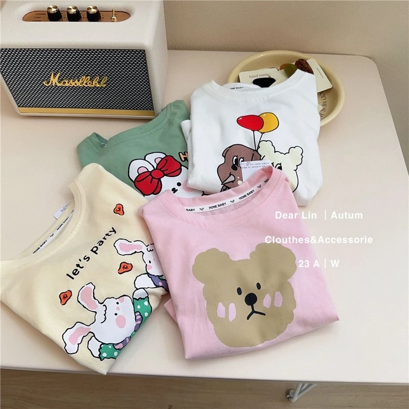 Baby Girls Boys Long Sleeved T-shirt Toddler Cartoon Shirts Kids Top Tees 2024 Spring Autumn Children\'s Korean Style Clothing