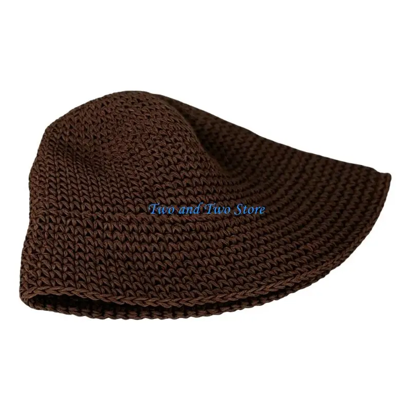 

HX6F Natural Straw Summer Hat Packable Travel Handwoven Bucket Caps Sun Beach Accessory