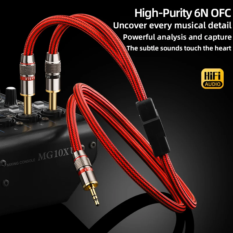 ATAUDIO HiFi 3.5mm to Dual 6.5mm Audio Connecting Cable for Mixing Console Amplifier With 6N OFC Braided Y‑Splitter Audio Cord