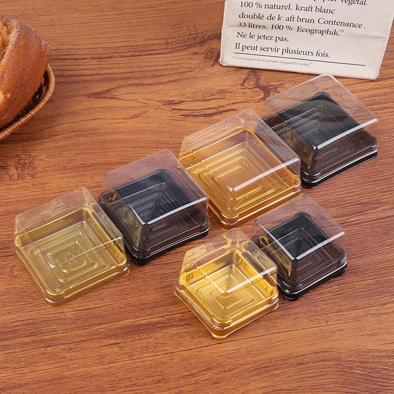 

50Pcs Dessert Egg-Yolk-Puff BoxTransparent Square Plastic Muffin Packaging Boxes Moon Cake Container Outdoor Tableware