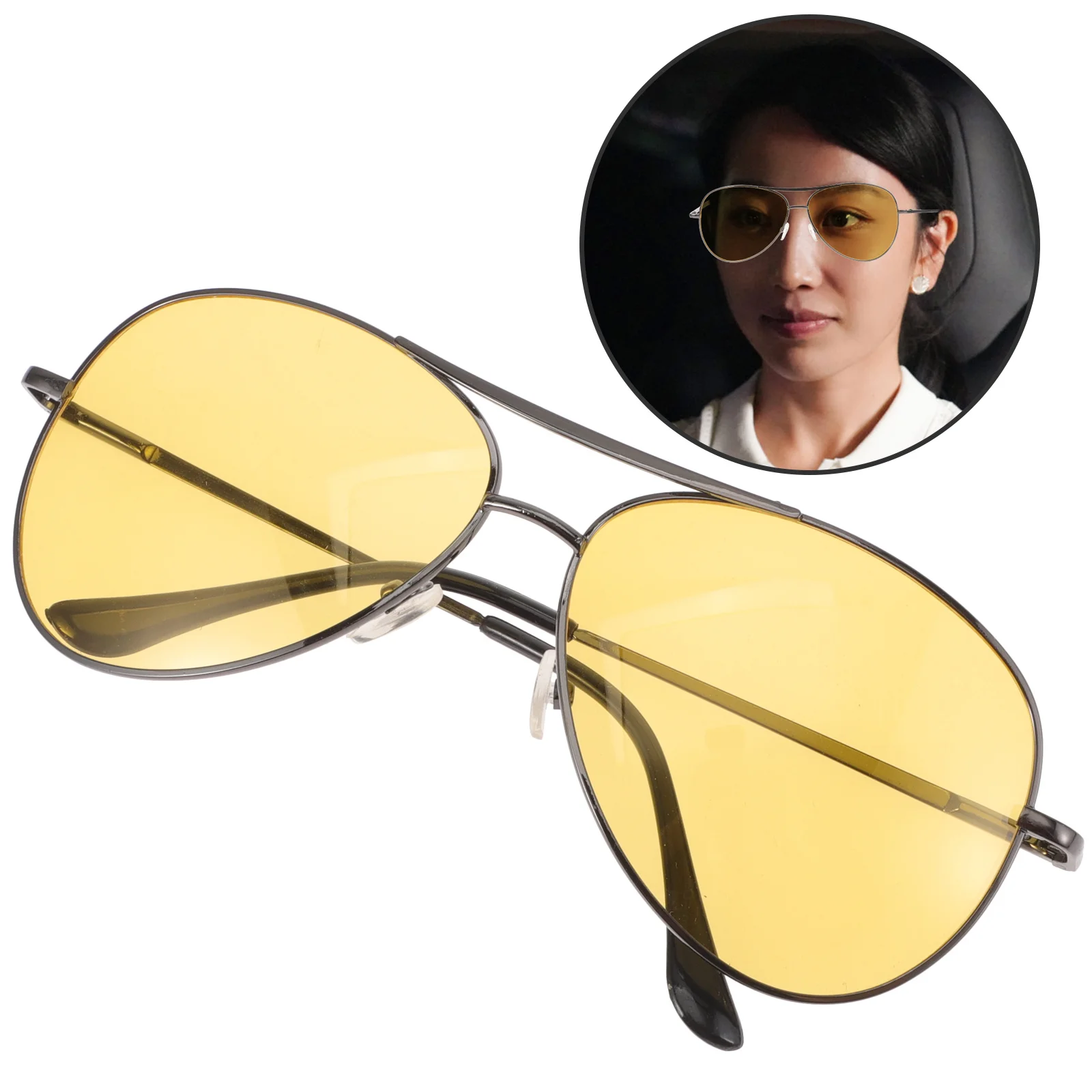 

Night Driving Glasses Polarized Sunglasses Antireflective Metal Frame Glare Reduction Night Enhancer Sunglasses