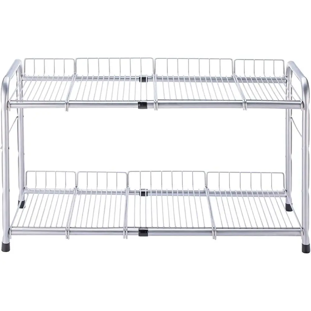 

Двухуровневые органайзеры и полки для хранения под раковину, расширяемые, для кухни или ванной, серебристые (17-25 дюймов)