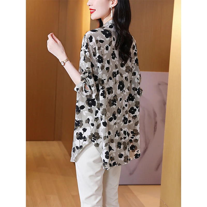 Summer New Loose Causal Printing 3/4 Sleeve Blouse Female Elegant Fashion All-match Cardigan Top Women Temperament Buttons Shirt