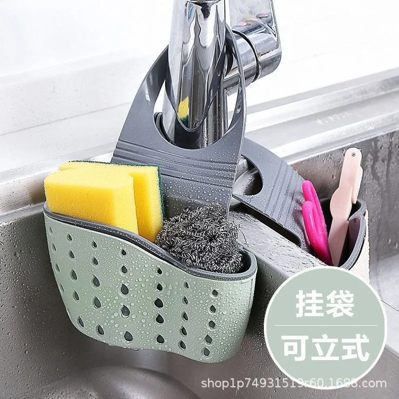 Kitchen Sink Organizer Sponge Holder, Multi-purpose Triangular Drain Shelf Storage Rack,Hanging Bathroom Soap Holder