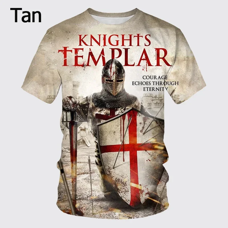 New Knights Templar Print 3d T-shirt Casual Sacred Cross Pattern T-shirt Men's Personality Funny T Shirt