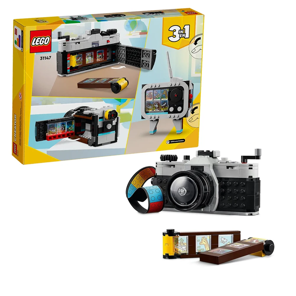 

Ретро-камера LEGO 3-в-1, набор миниатюрных моделей строительных блоков для детских подарков на день рождения, детский набор игрушек