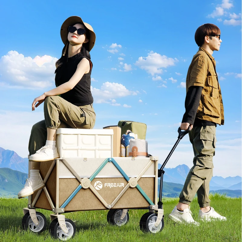 

225kg Load-Bearing 4-Way Folding Off-Road Wagon,300L Carbon Steel Cart,360° Low-Friction Bearings,Rapid Collapse for Storage